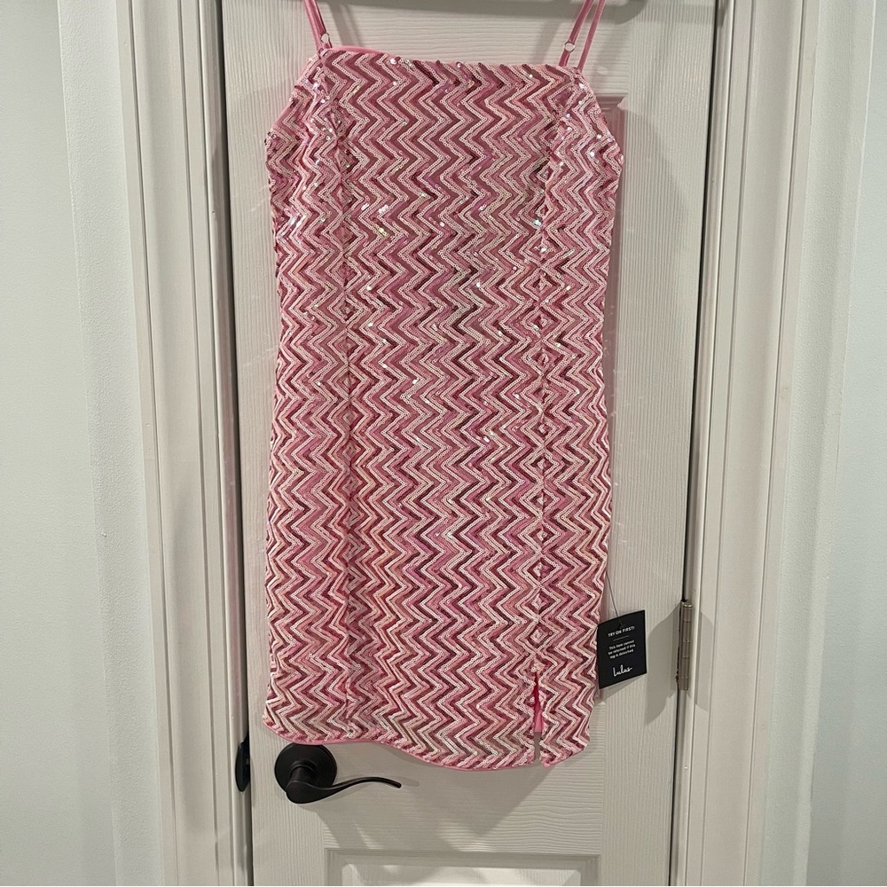 Lulus Electric Energy Pink Zig Zag Sequin Minidress - Picture 2 of 4